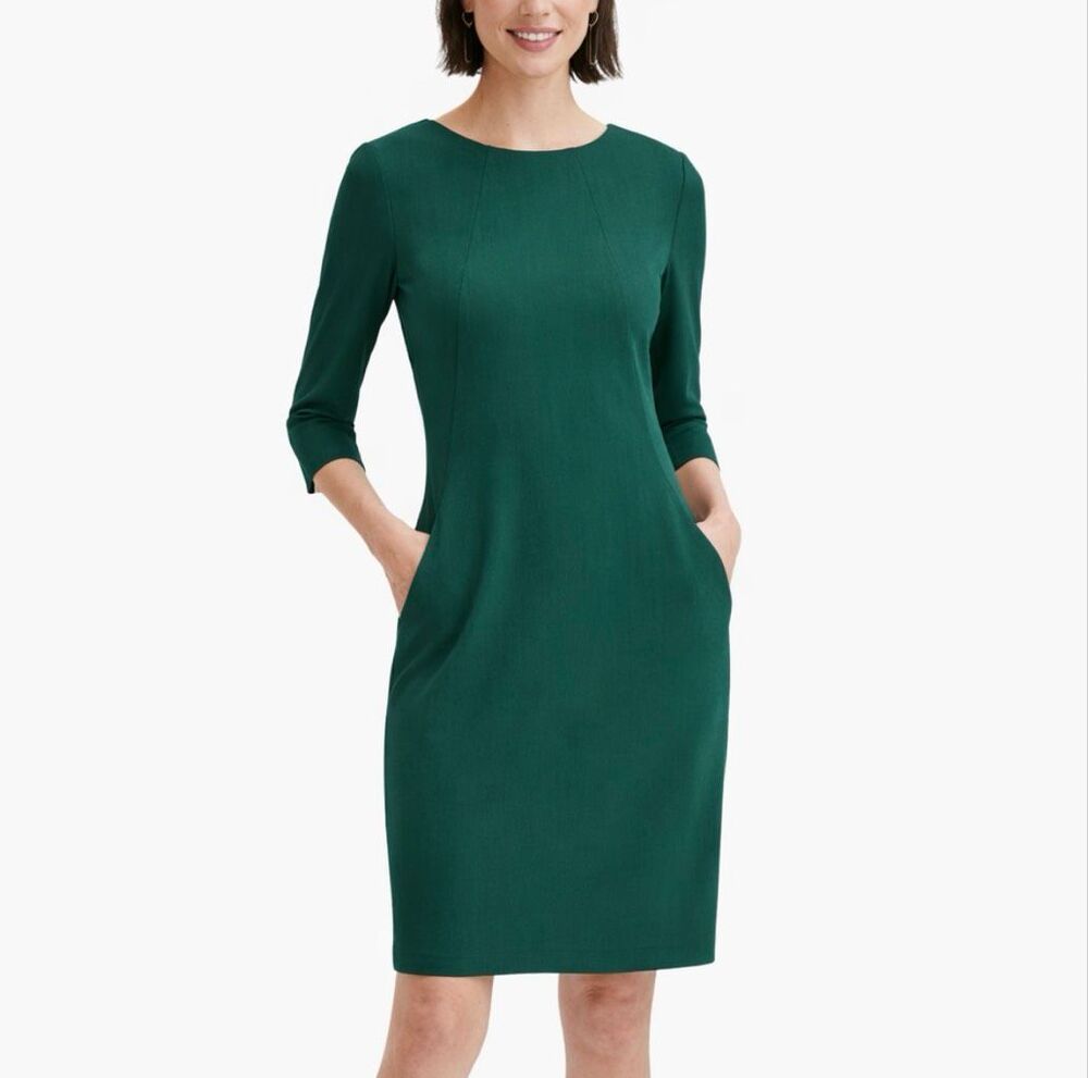MM LaFleur Estuko Green WonderTex Sheath Dress 3/4 Sleeve Workwear Size 2
